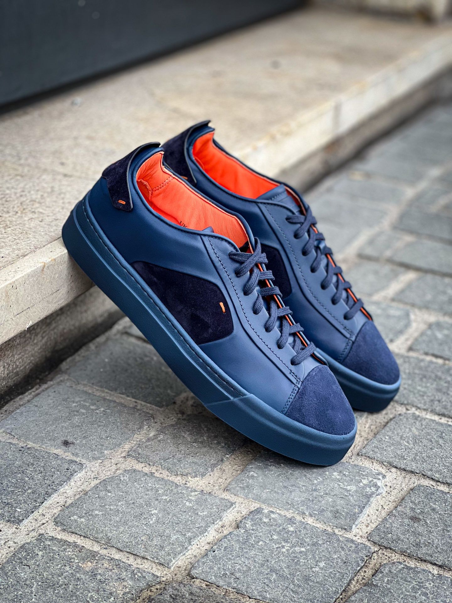 Santoni Blue Leather / Suede Trainer • Brogue