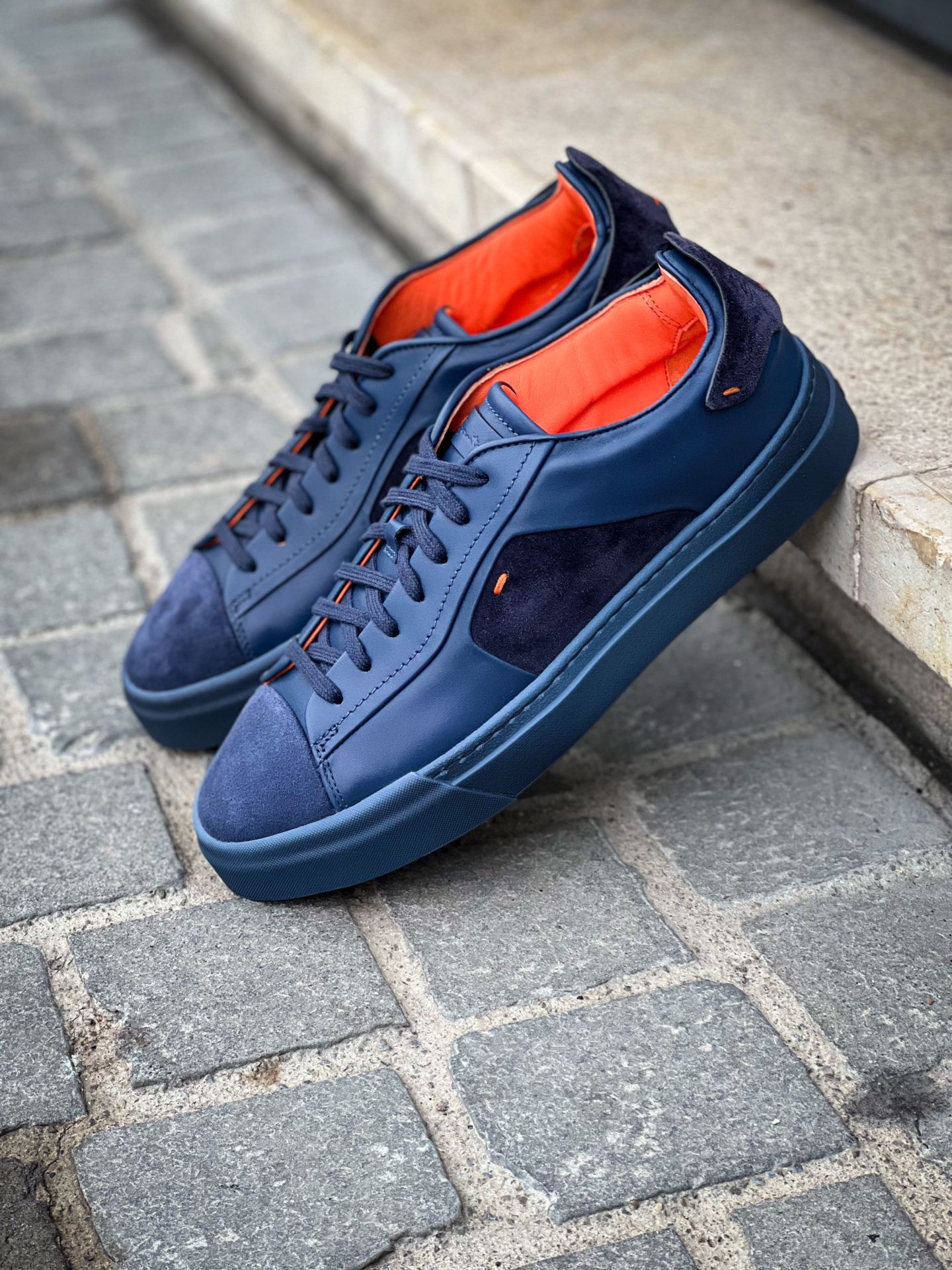 Santoni Blue Leather / Suede Trainer • Brogue