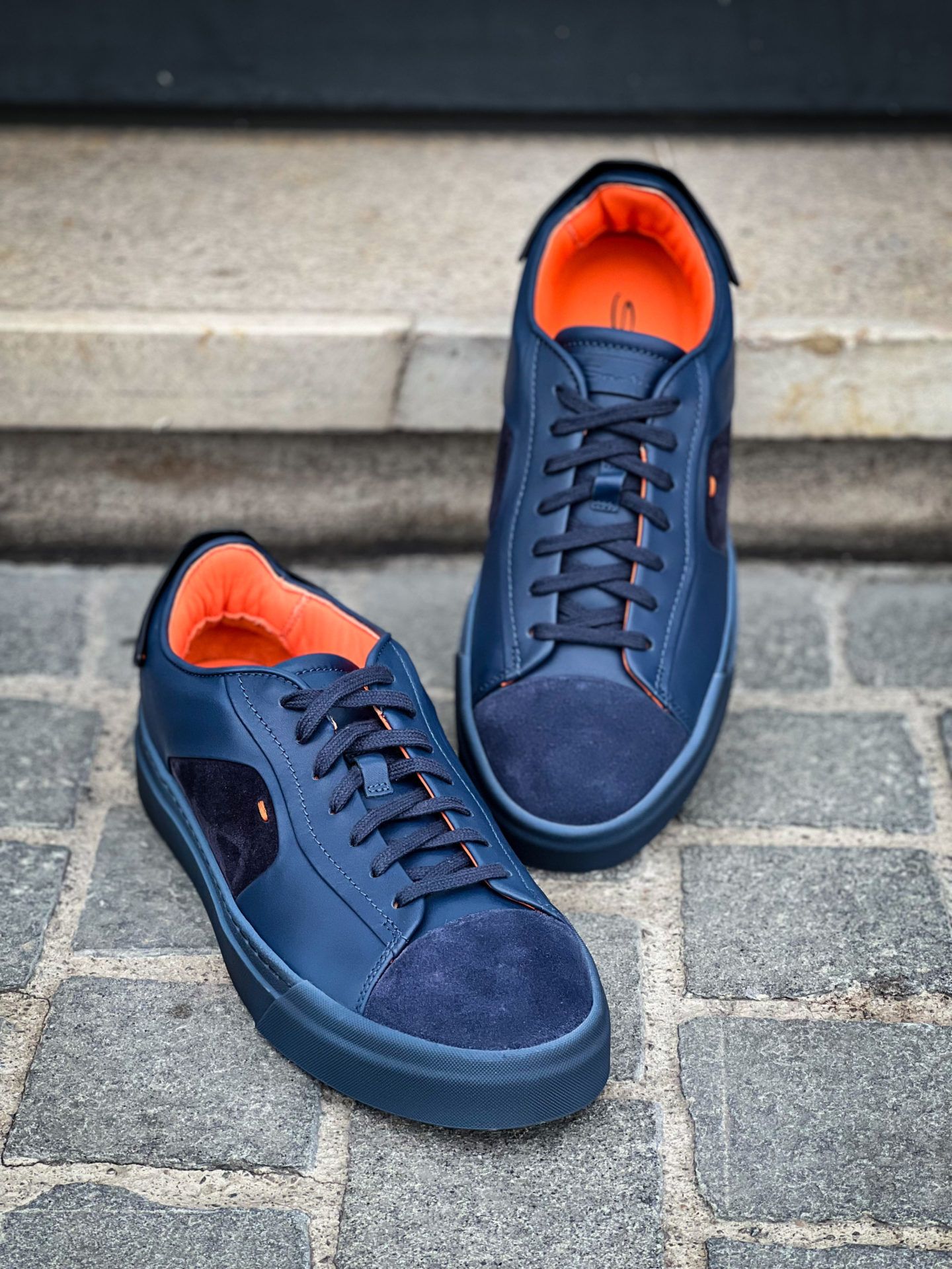 Santoni Blue Leather / Suede Trainer • Brogue